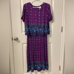 La Cera y2k Maxi M Purple Blue Boho Short Sleeve Split Sides Goth Peasant Dress